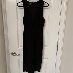 bebe Black V-Neck Midi Dress